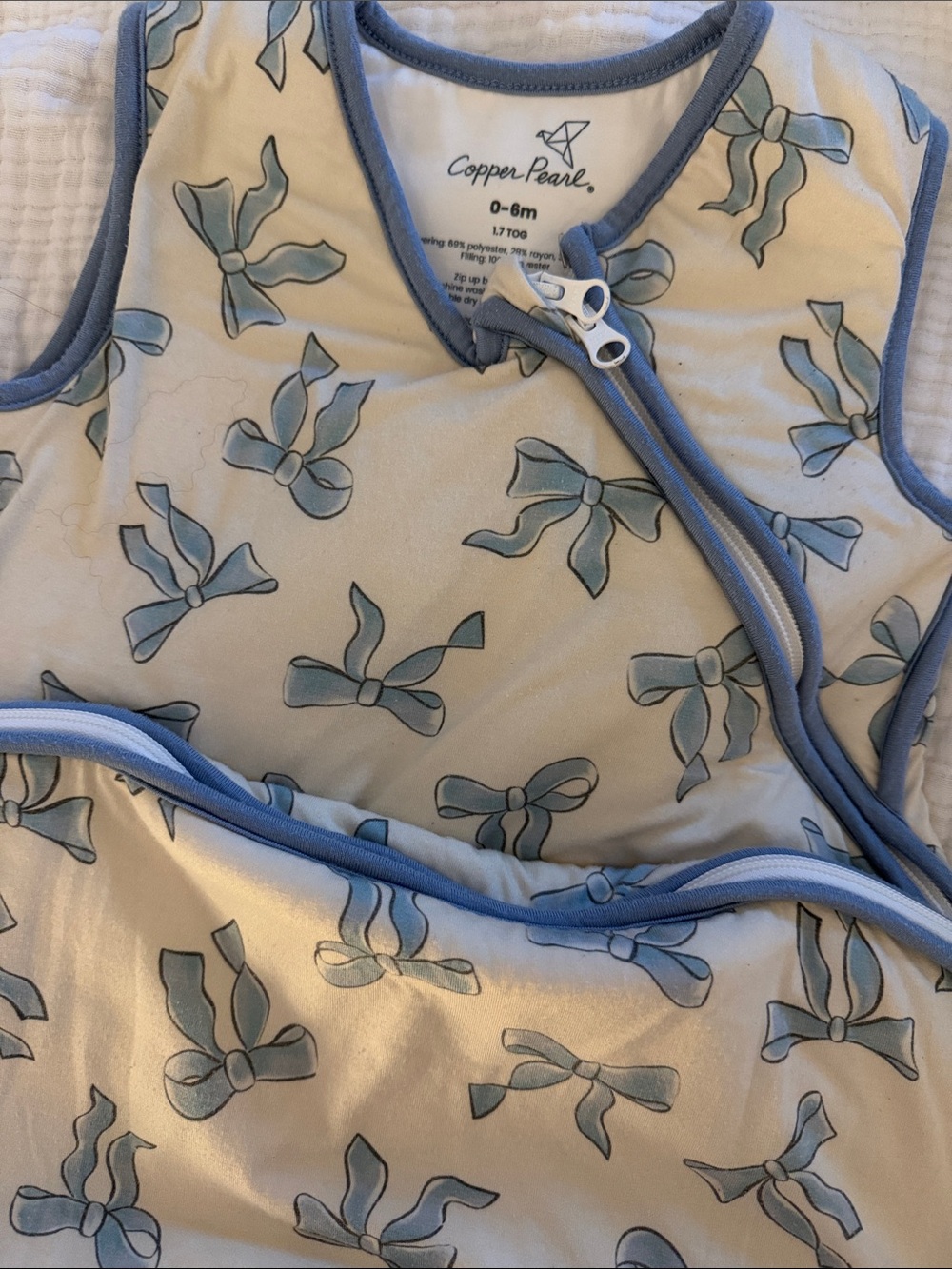Copper Pearl Blue Bow Print Baby Sleep Sack (0-6M)